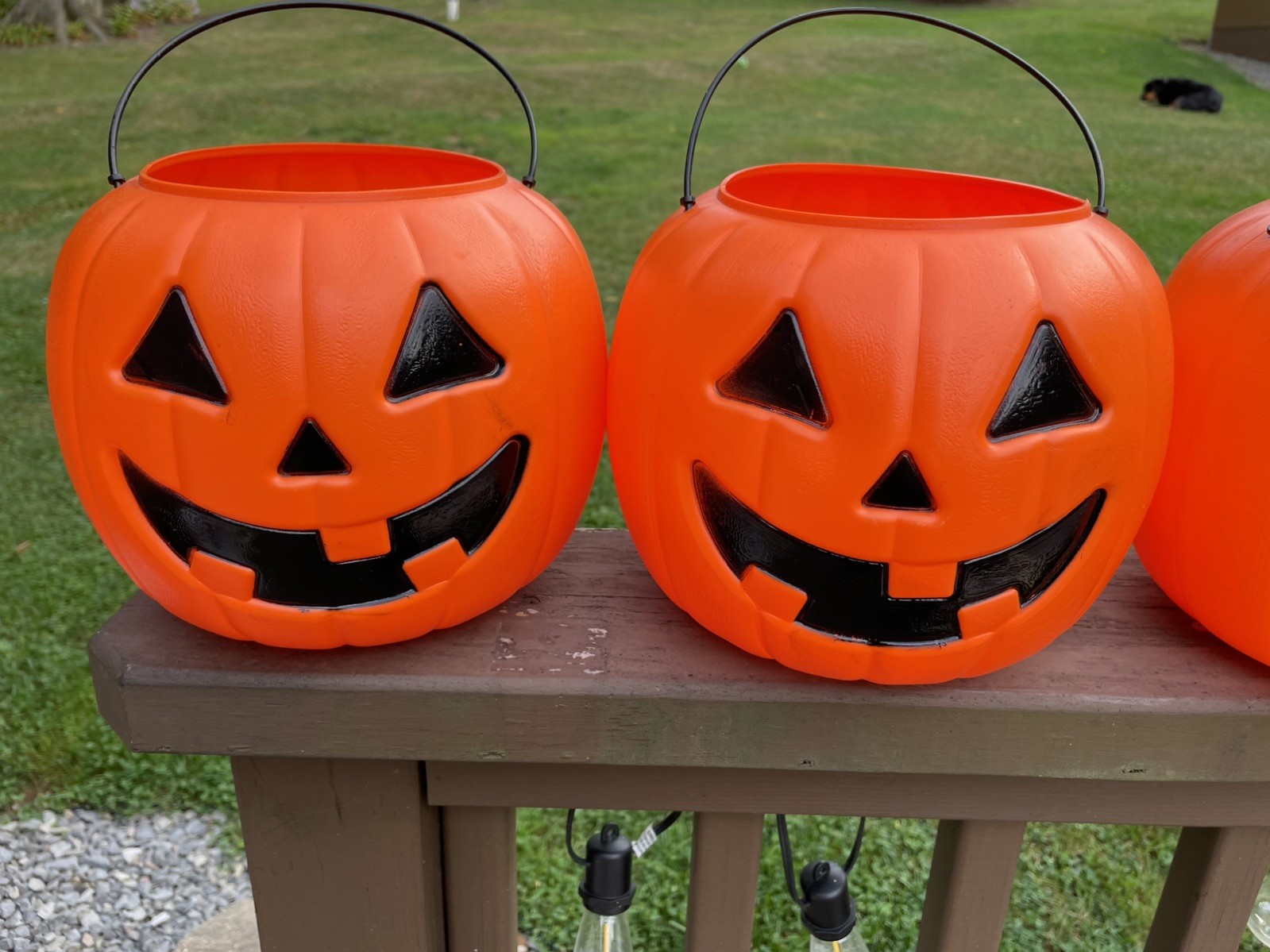 LOT 6 VNTG BLOW  MOLD ORANGE HALLOWEEN JACK O LANTERN BUCKETS GENERAL FOAM USA