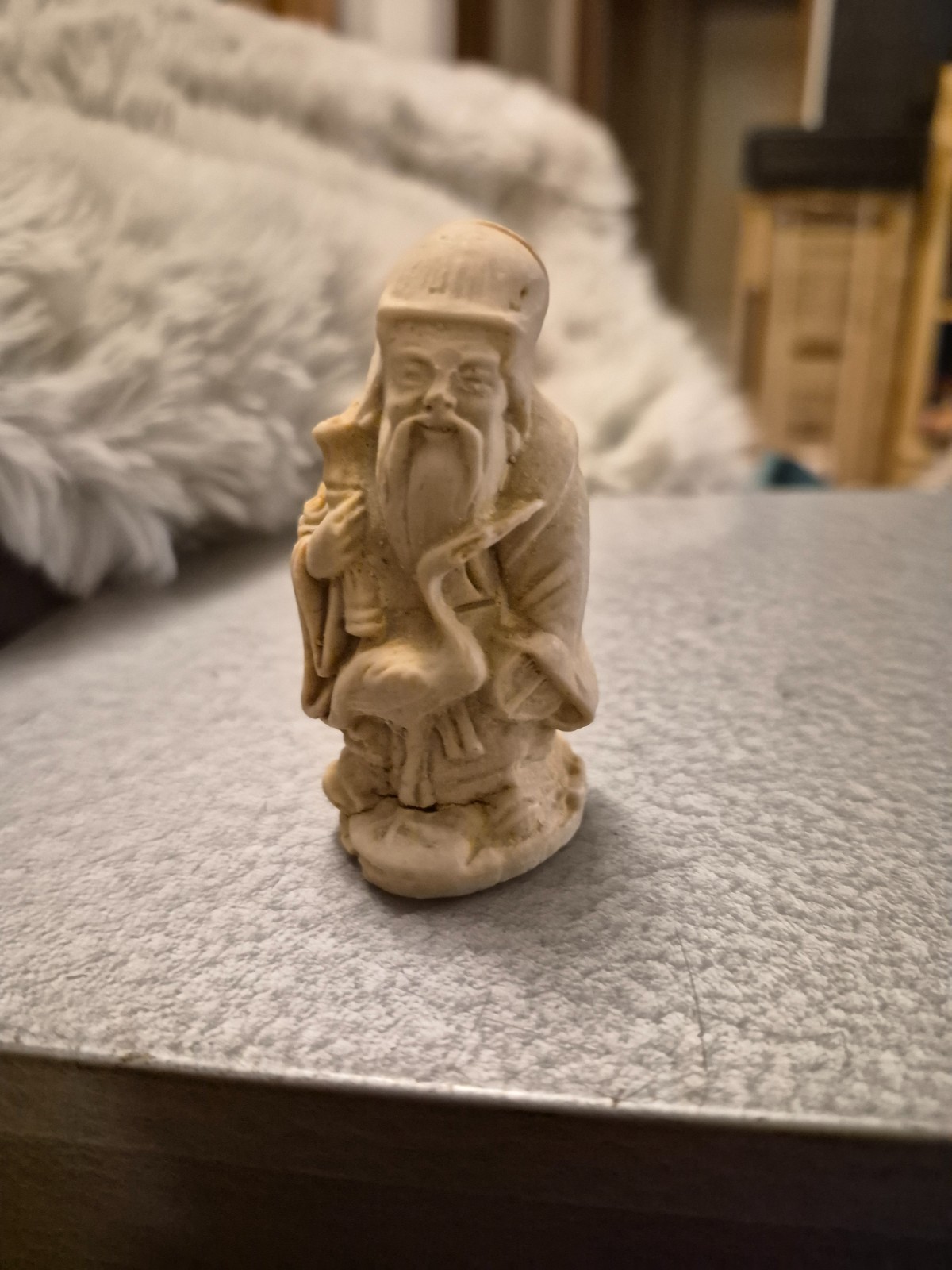vintage Asian Oriental old man with stork detailed small figure statue art