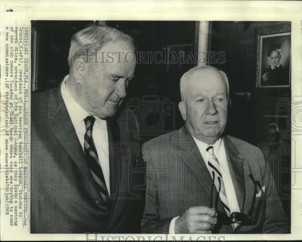 1969 Press Photo American Baseball League President Joe Cronin, Warren Giles