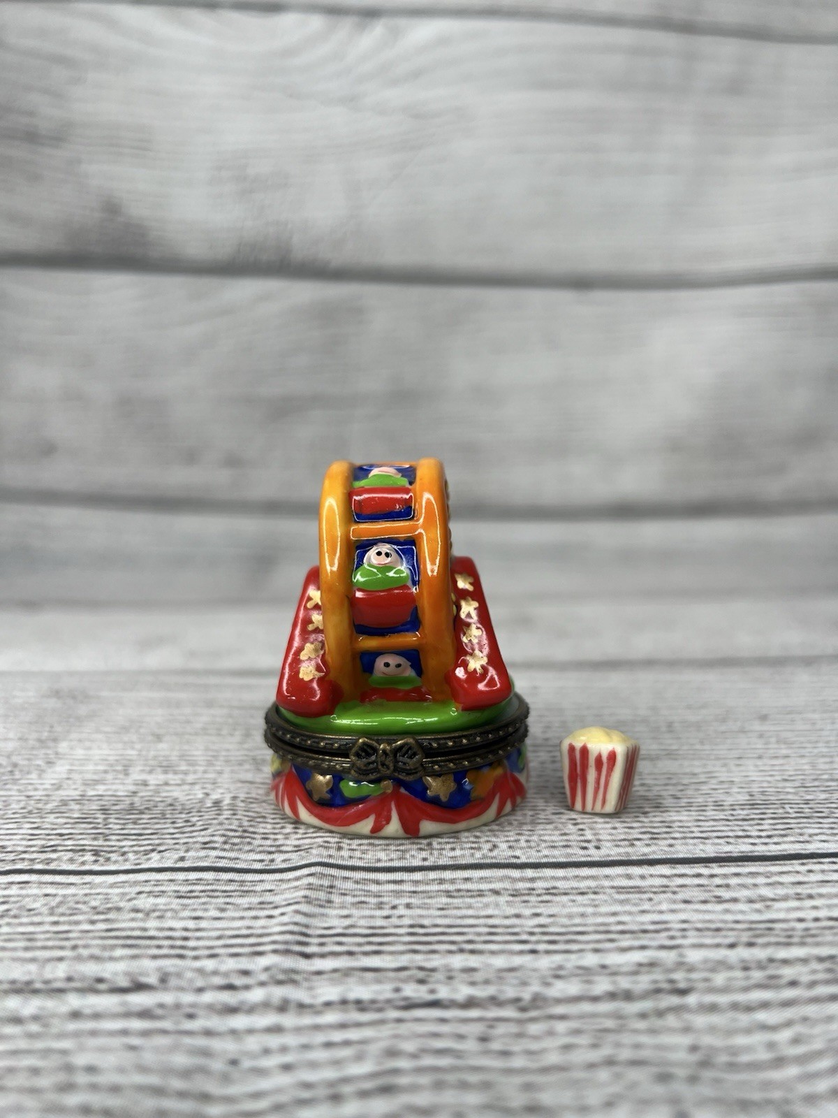 VINTAGE PHB Style Ferris Wheel Porcelain Hinged Trinket Box W/ Popcorn Trinket