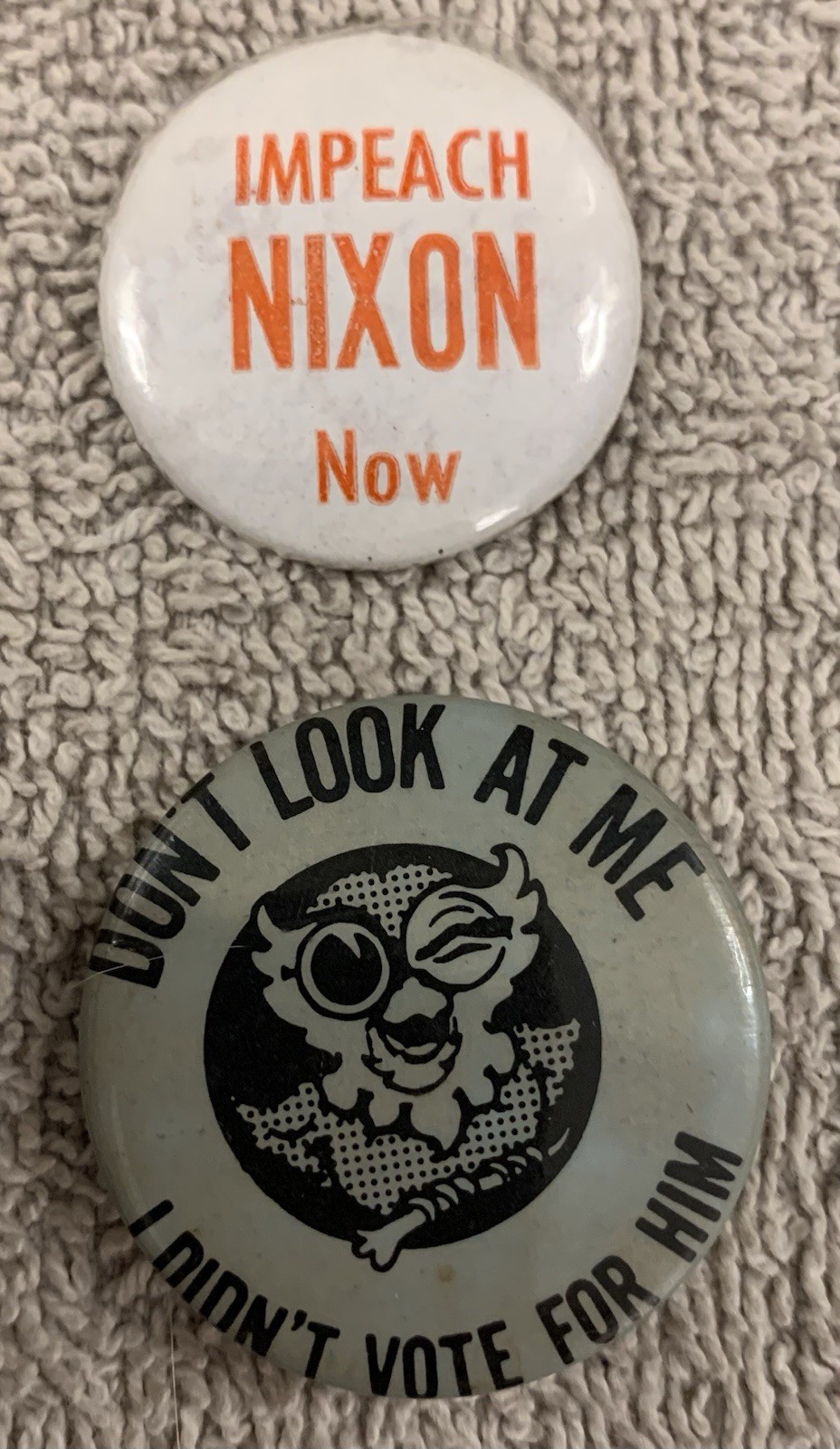 Vintage 1970s Lot Of 2 Political Buttons | Impeach Nixon | Watergate Activism