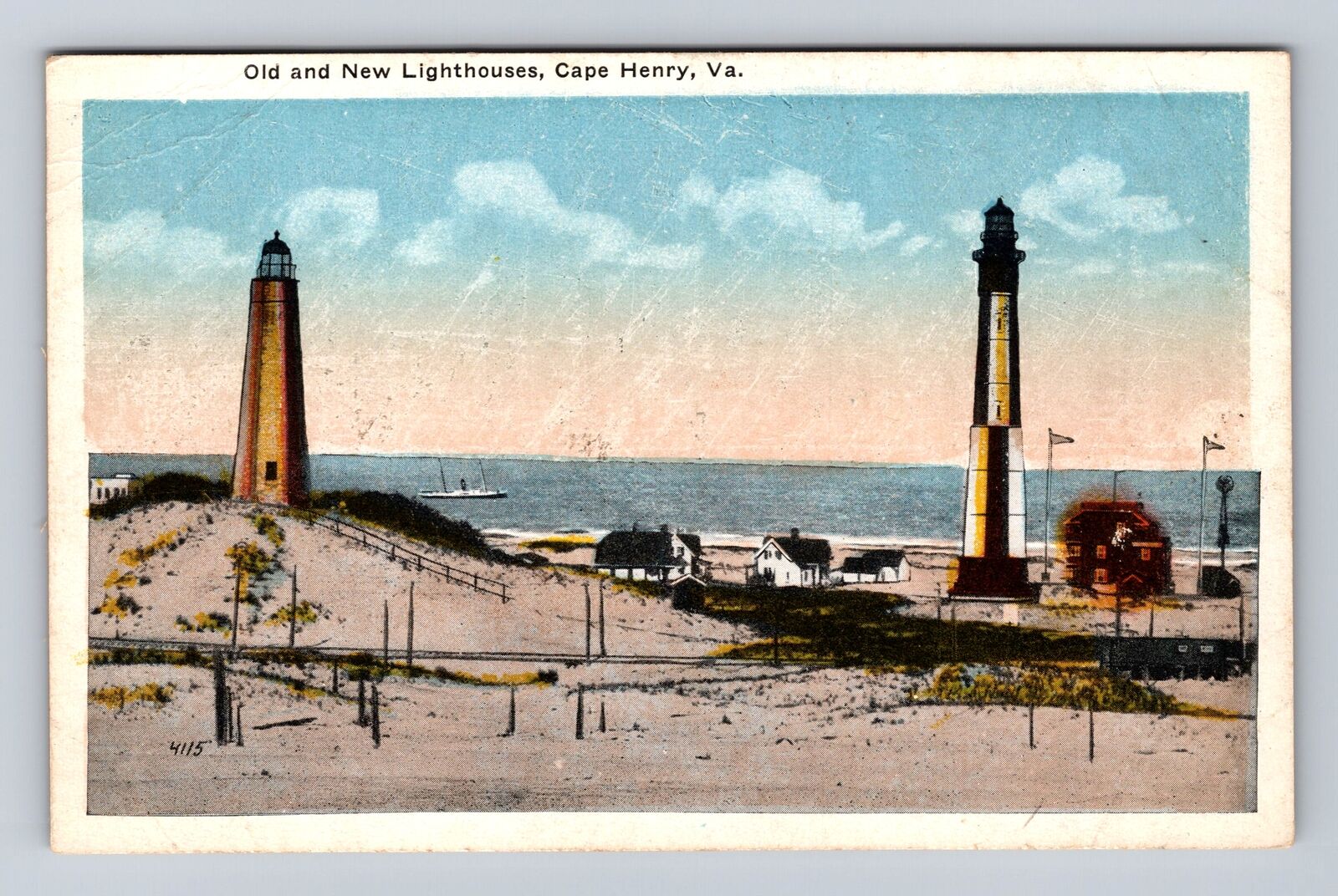 Cape Henry VA-Virginia, Old And New Lighthouses, Antique, Vintage Postcard