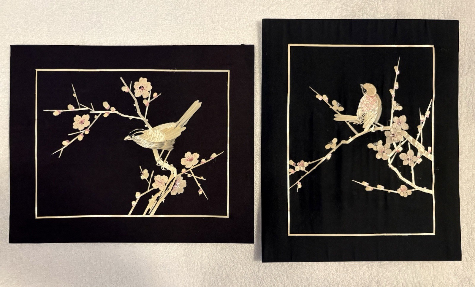 Vintage Chinese Wheat Stalk Cutting Art Pair Birds Flowers 9x11 Folk Art