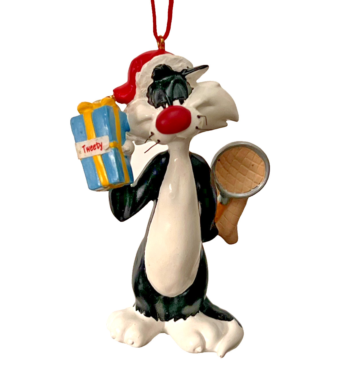 Vtg \'96 Looney Tunes Sylvester the Cat Tweety Christmas Tree Ornament Santa Bell