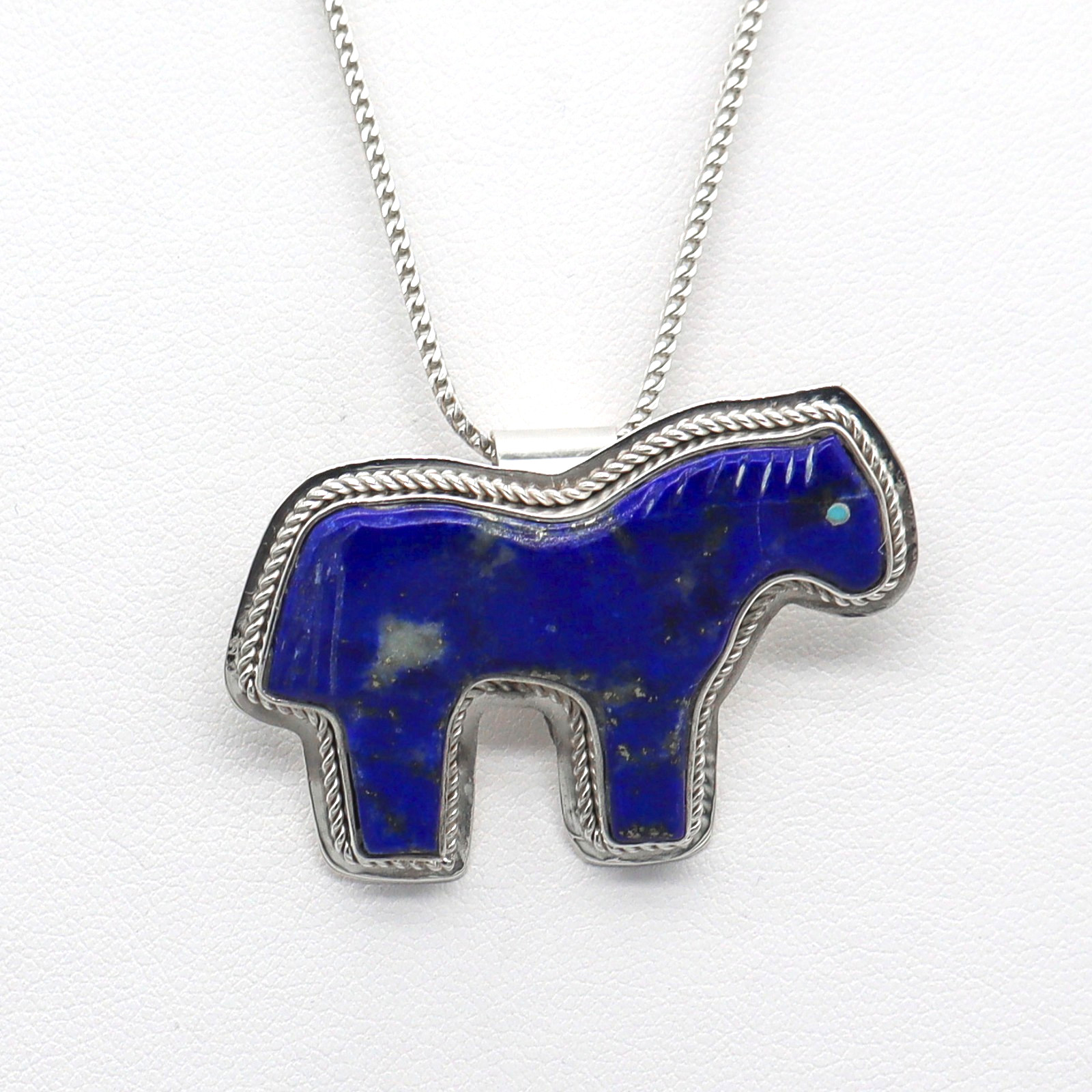 NAVAJO-STERLING SILVER & LAPIS HORSE PENDANT by MARVIN PINTO-NATIVE AMERICAN