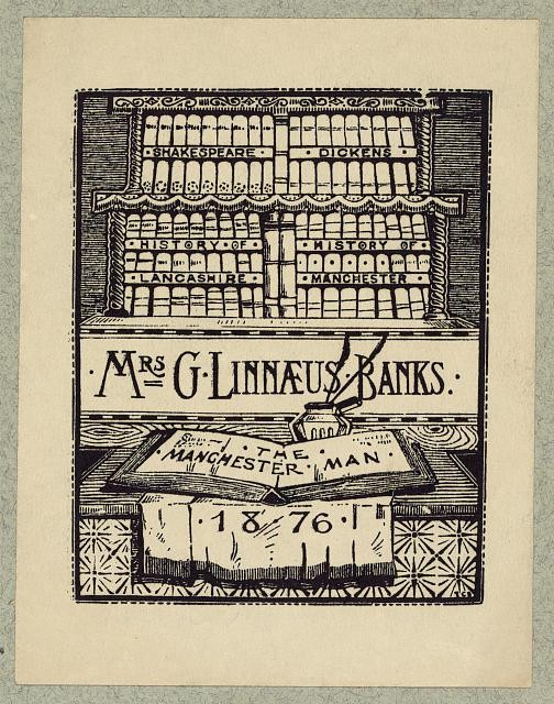 Mrs G Linnaeus Banks 1876 Bookplate Manchester Man Shakespeare Dickens