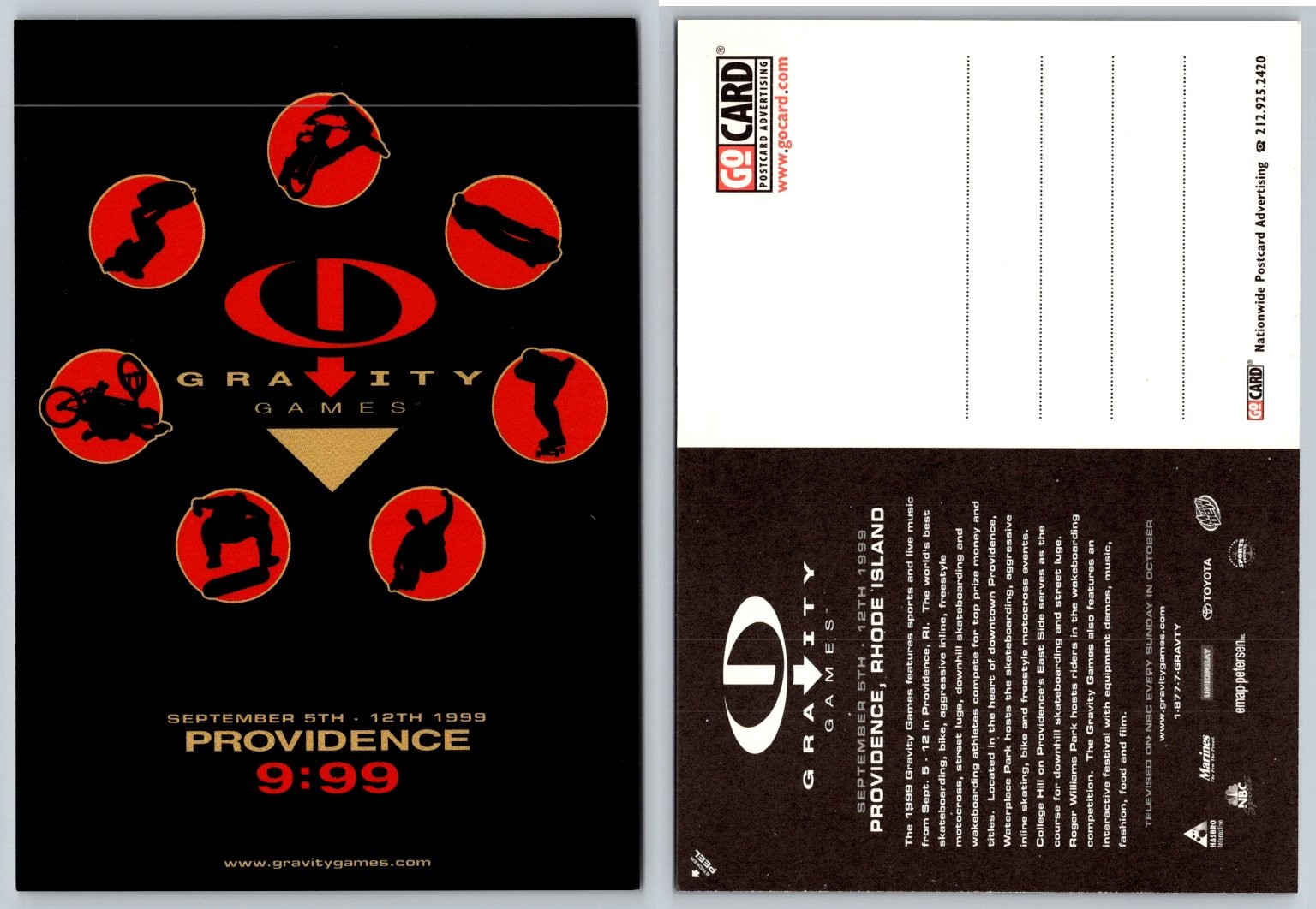 1999 Gravity Games Providence RI Extreme Sports Go Card Postcard 1999 Gravity Games Providence RI Extreme Sports Go Card Postcard