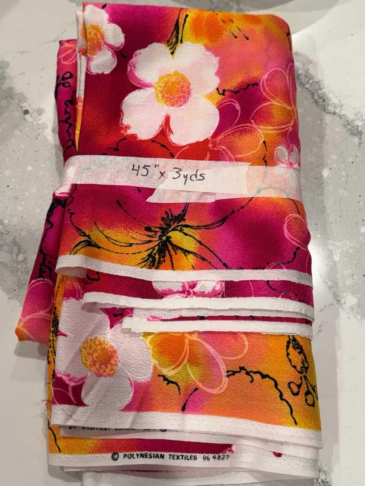 Vtg Polynesian Textiles 4827 Hawaiian Bold Flower Power Floral Fabric 3 Yd X 45”