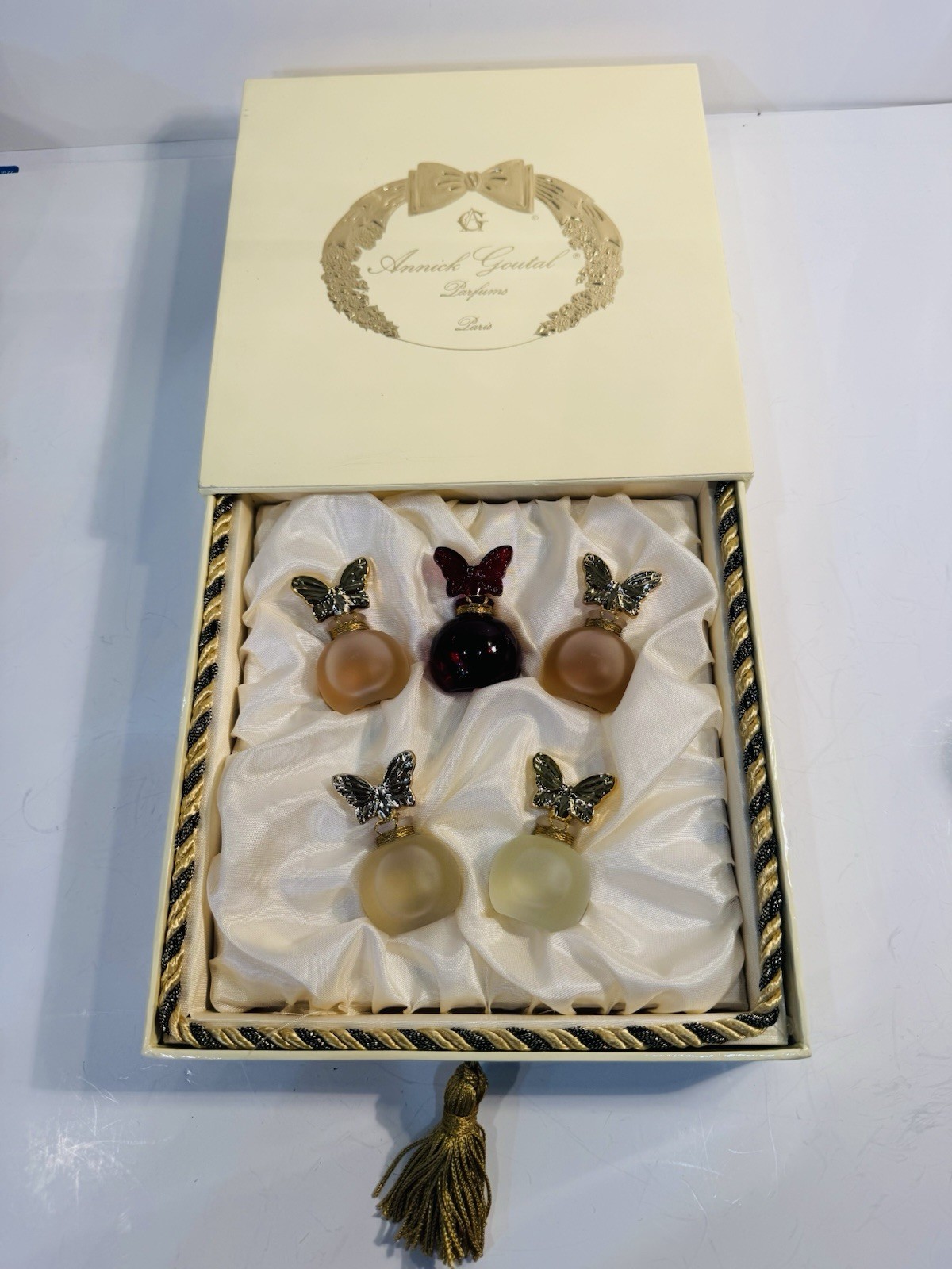Annick Goutal Paris 5-Piece 1/3 Oz. Perfume Set Butterfly Stoppers New In Box