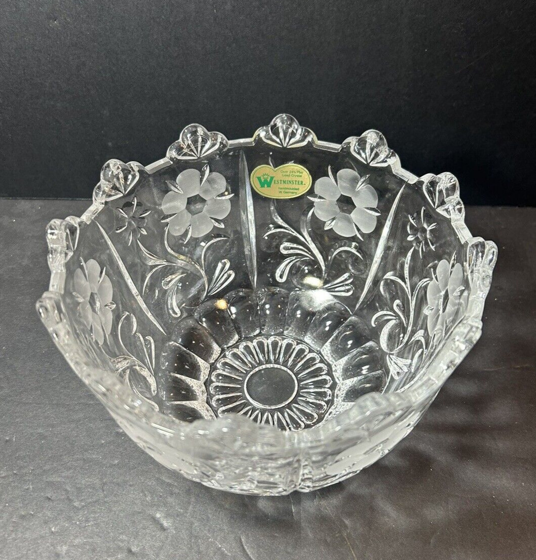 VTG Westminster Germany Etched Flowers Lead Crystal Bowl 7.5\