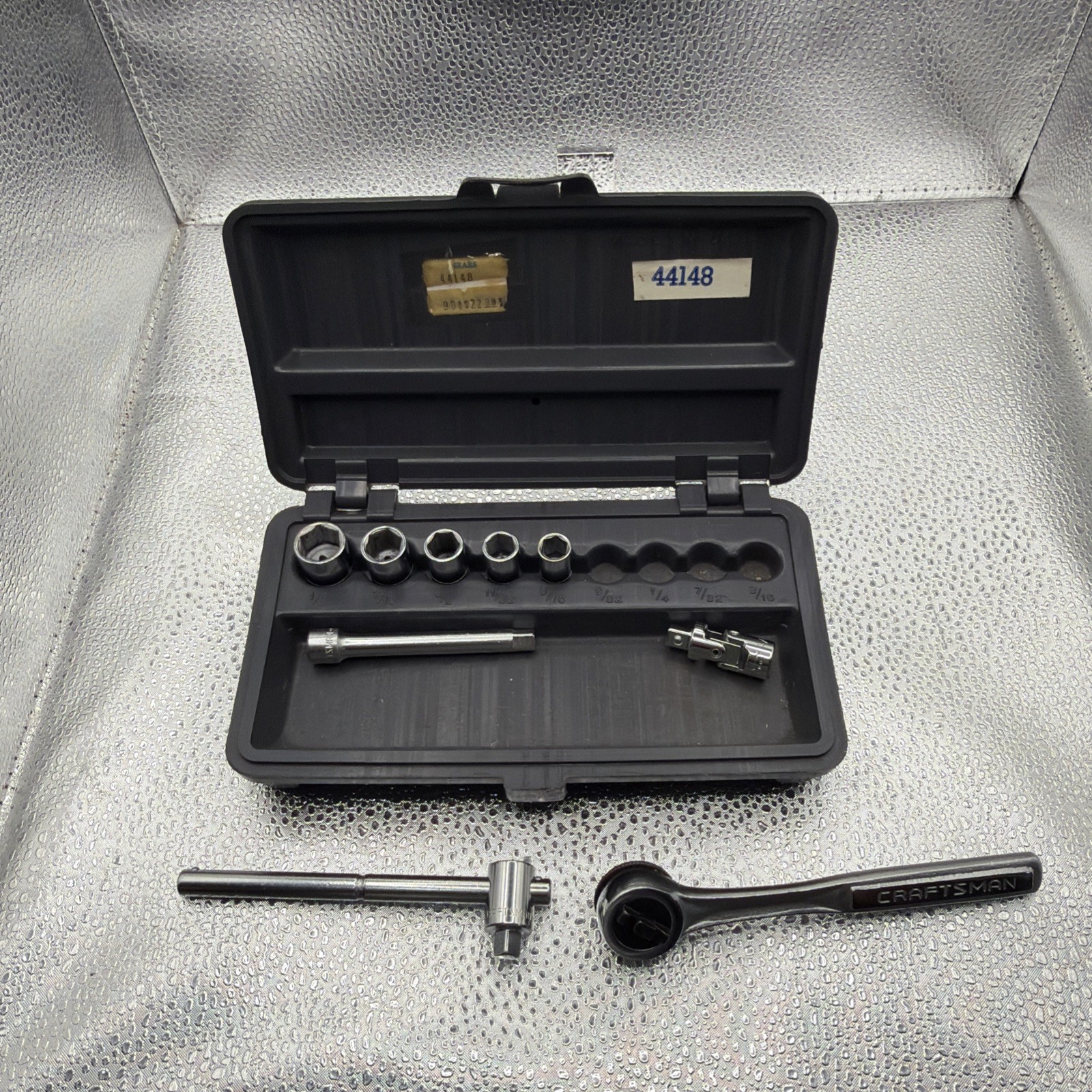 VTG 14 Piece CRAFTSMAN Crown Logo 1/4” Socket Set & Permanex Case 44148 W/ TOOLS