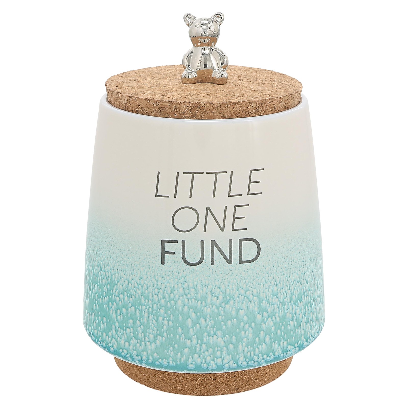 Pavilion Baby Fund Ceramic Piggy Bank 6.5in Teal Money Jar Teddy Bear Charm
