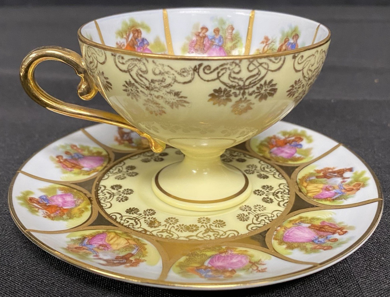 NC Western Germany Love Story Pedestal Teacup & Saucer Set Fine Porcelain Vtg