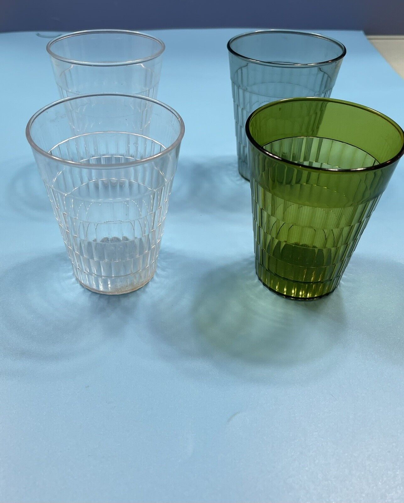 4 Vintage Small Plastic Textured Cups Green/White/Blue