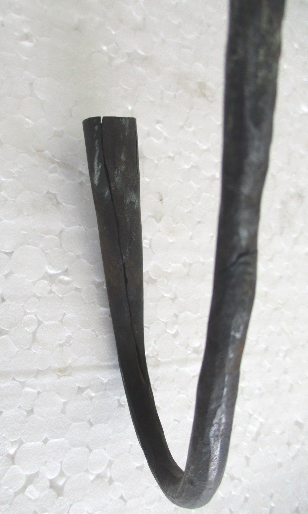 ANTIQUE PRIMITIVE CANDLE HOLDER 24.50 INCH WROUGHT IRON HAND CRAFTED .