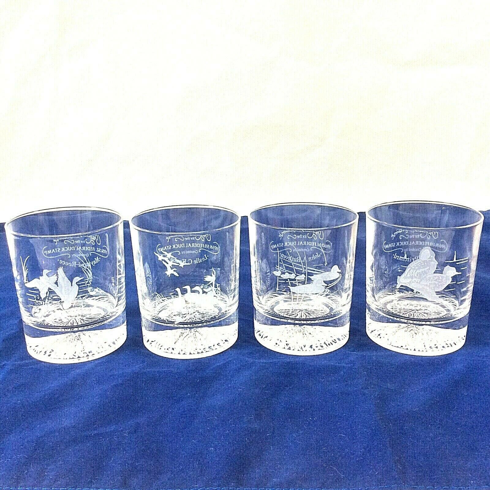 ABERCROMBIE & FITCH ETCHED DUCK DRINKING GLASSES ART OF FEDERAL DUCK STAMPS