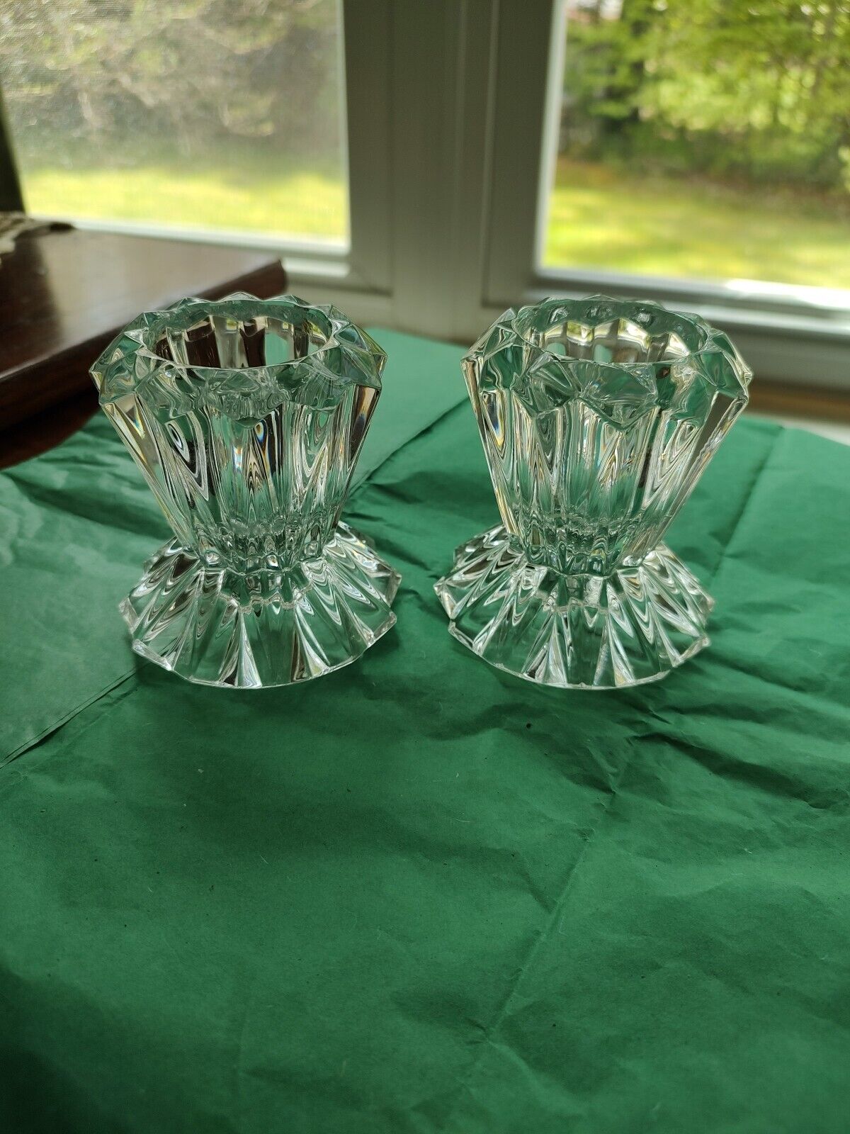 Pair (2)-GORHAM Crystalites Collection-full lead crystal HARLEQUIN candleholders