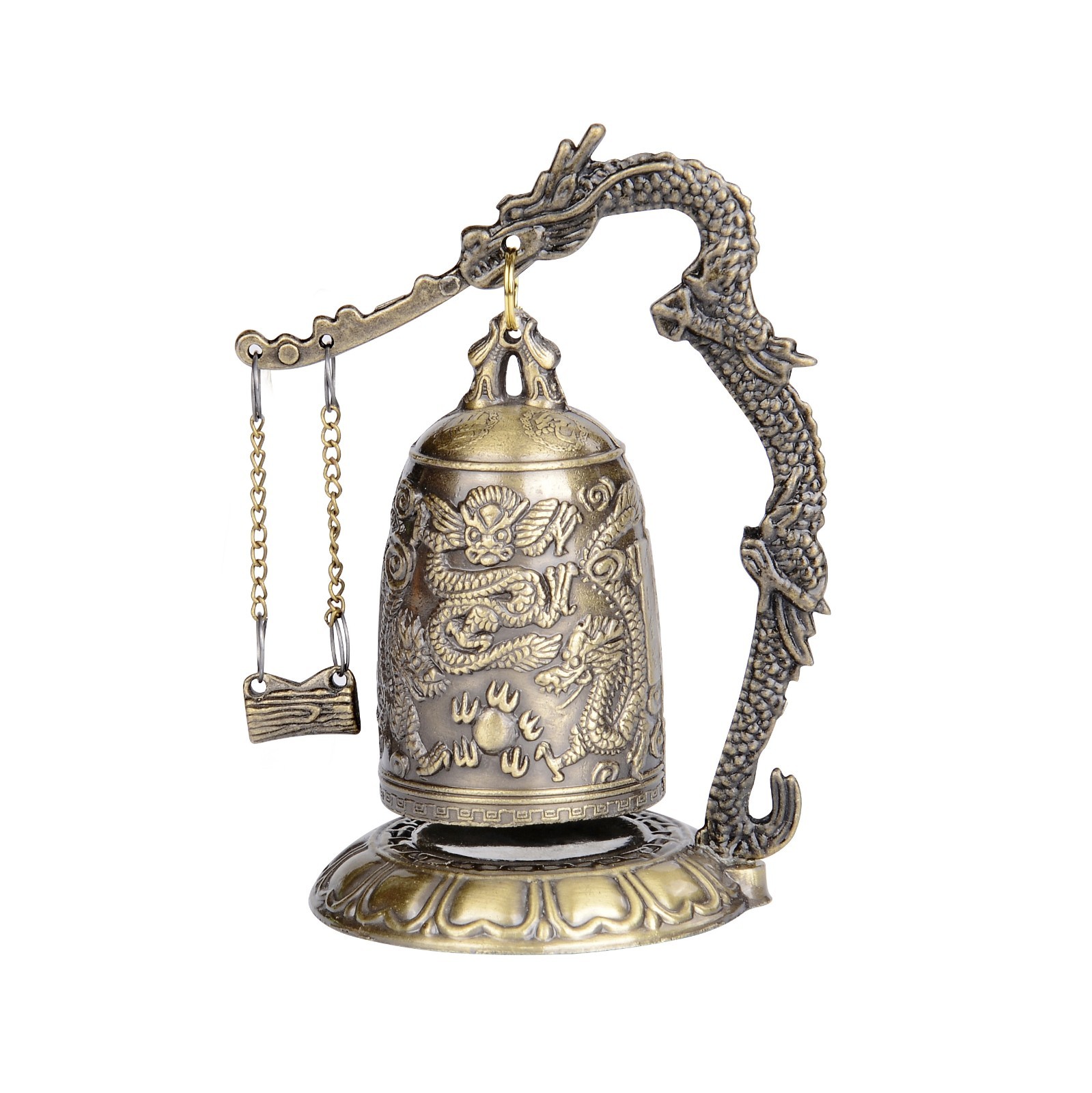 Asian Brass Dragon Gong Mini Desk Gong Meditation Bell Buddhist Gift Decor