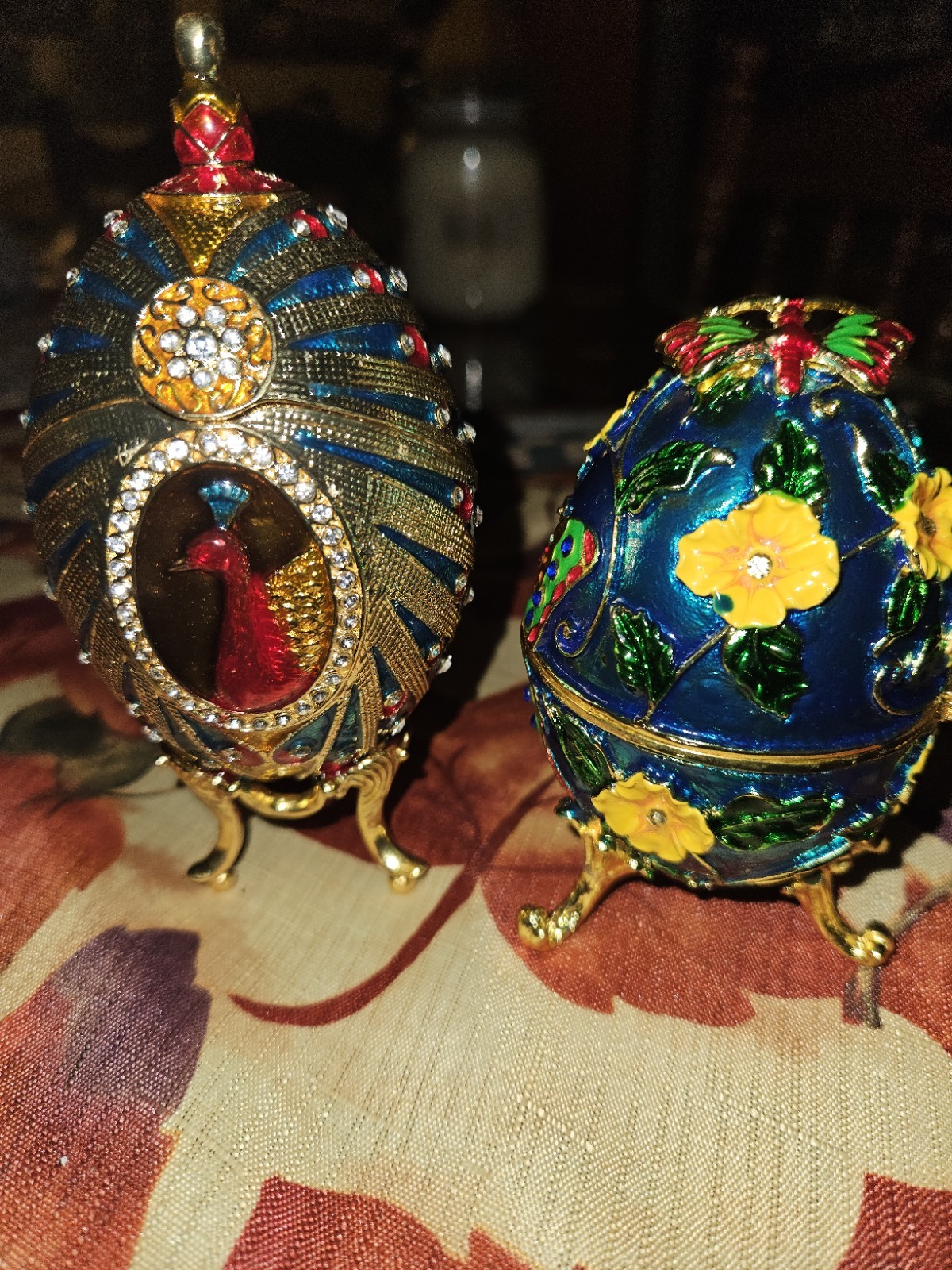 Lot Of 2 Faberge Inspired Decorative Egg Trinket Boxes Diamante Decor