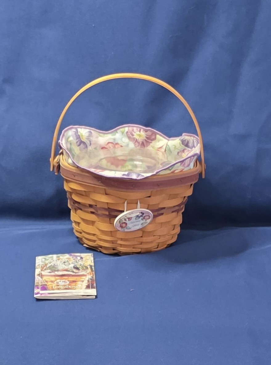 Longaberger 2000 May Series Morning Glory Basket, Liner, Protector 
