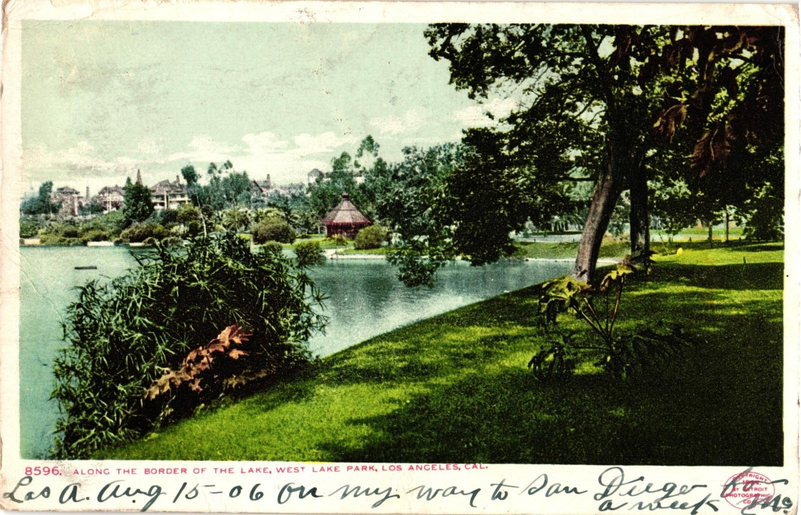 1904 Along the Border of West Lake Park Los Angeles California Antique Postcard