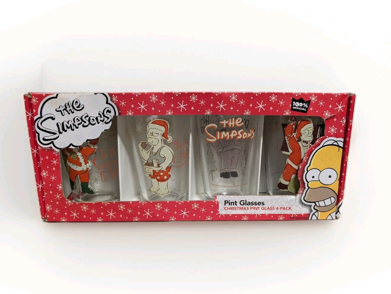 The Simpsons Christmas Pint Glasses 4-Pack Homer Santa Claus Collectable 2011
