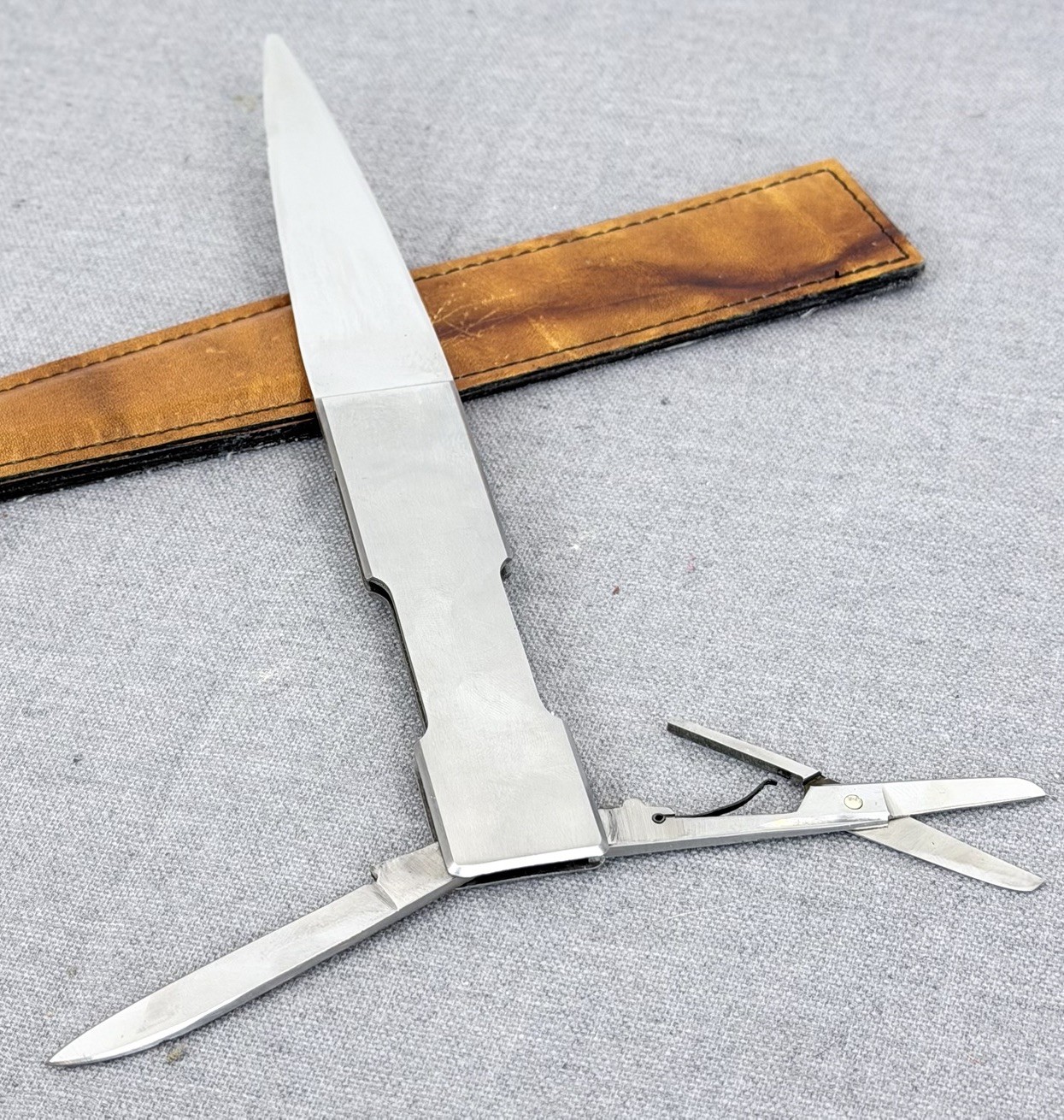 Vintage Noymer Multi-Tool, Letter Opener, Knife & Scissors w/Leather Sheath