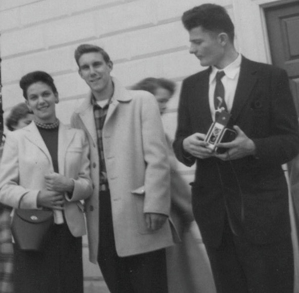 1950s Pretty Woman Handsome Men Friends Group Portrait Camera Social Gathering