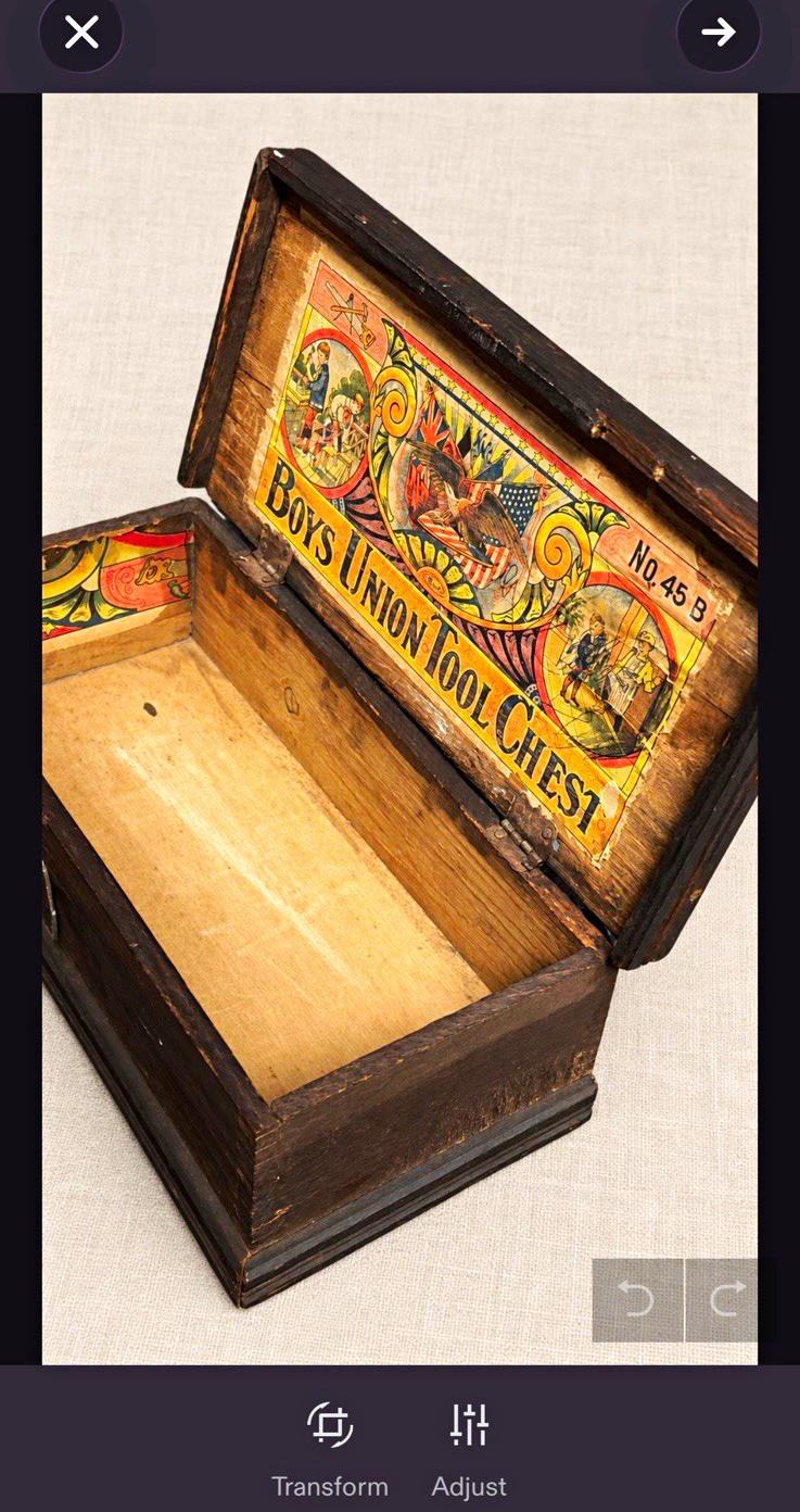 Union Boys Union Tool Chest Wooden Toolbox No. 45B / 48 Antique Wood Box