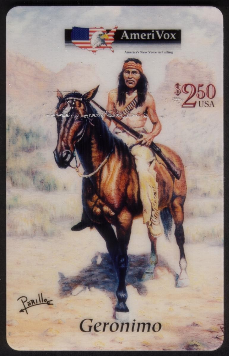 $2.50 Geronimo Riding A Horse: Native American Artwork by Perillo Phone Card