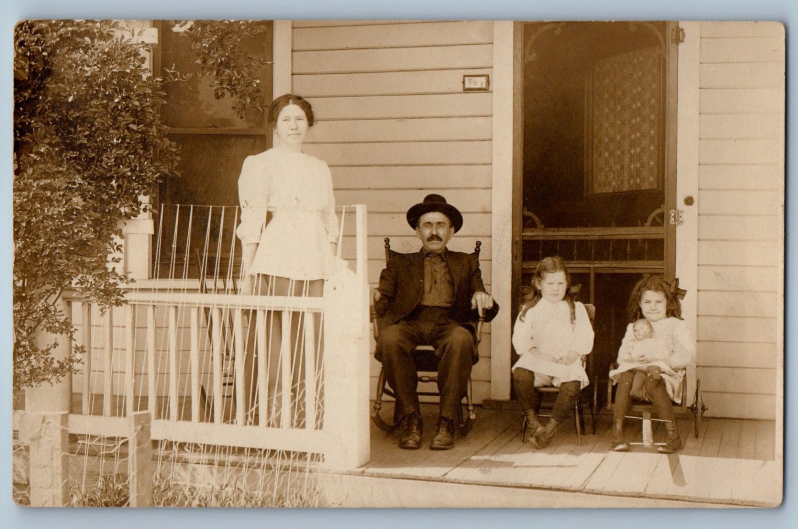 c1910's Family Children Baby Doll Toy House Porch RPPC Photo Antique Postcard