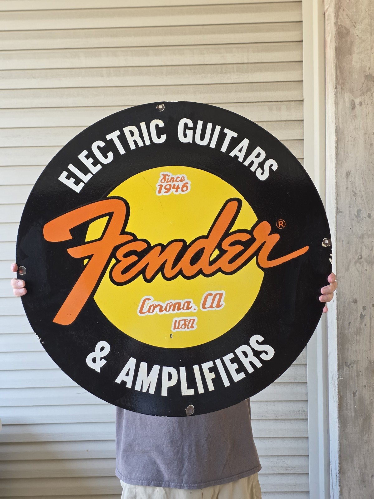 LARGE VINTAGE  FENDER ELECTRIC GUITARS PORCELAIN SIGN 29\
