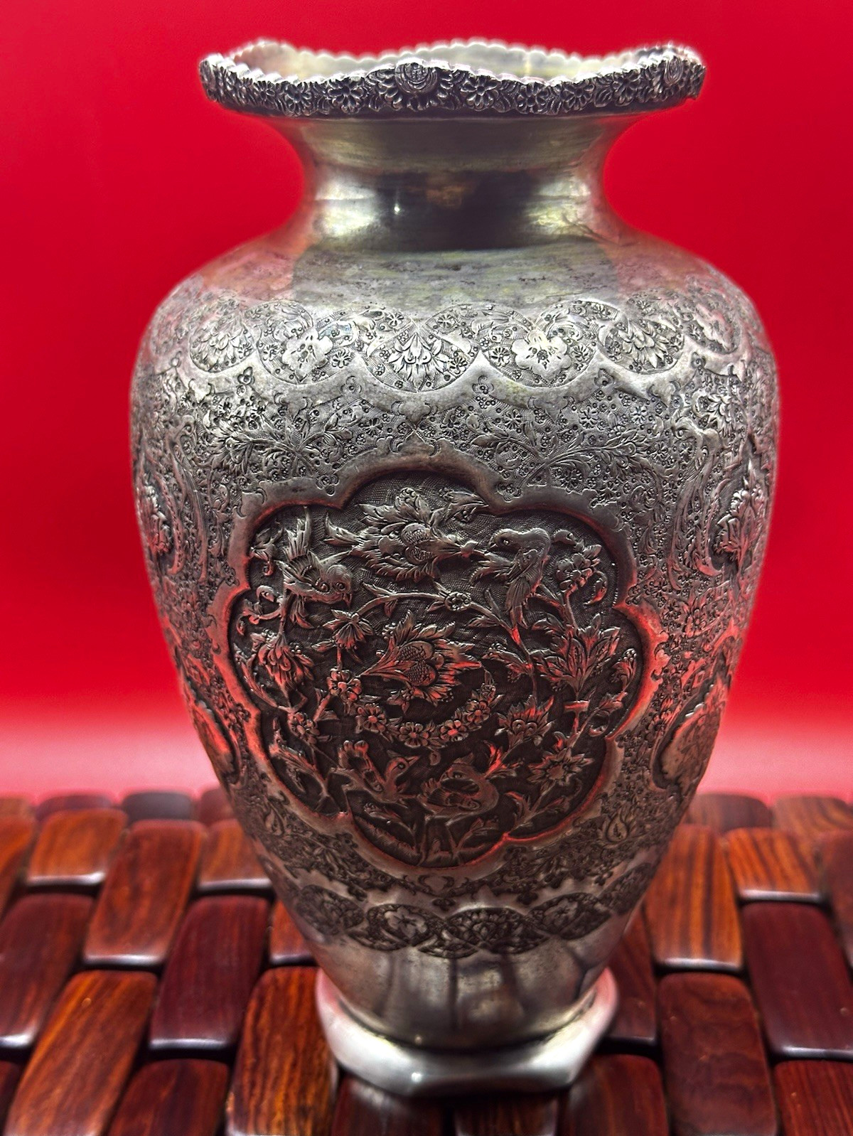 Antique Persian Silver Repousse Vase 8 inches Antique Persian Silver Repousse Vase 8 inches
