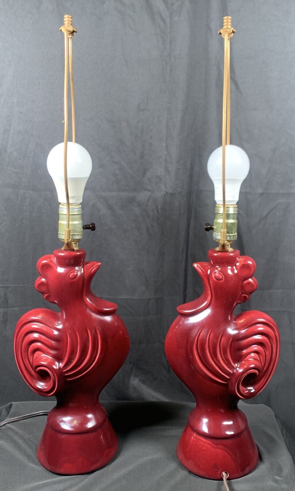 ✨Vintage Pair Of Rooster/ Chicken Lamp 25.75” French Country Farmhouse Kitchen✨