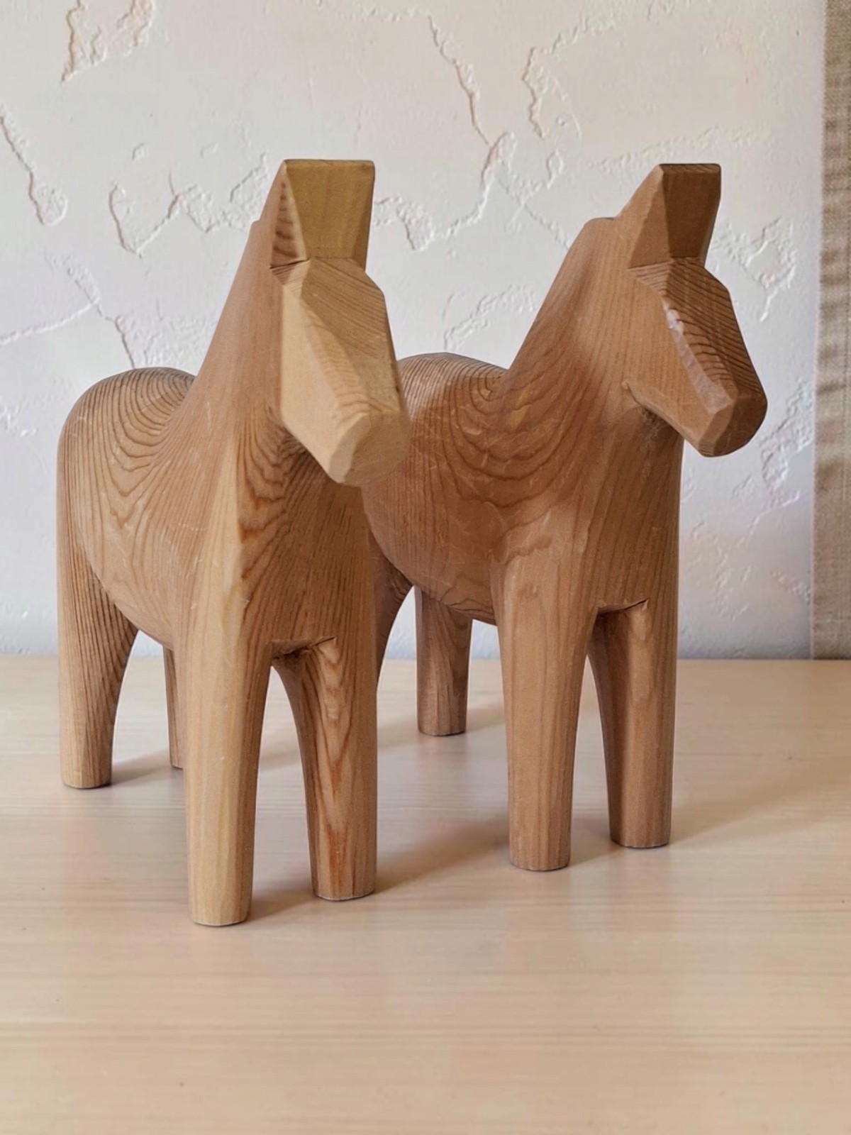 Vintage Swedish Wooden Dala Horses Pair Hand Carved Folk Art Scandinavian Decor