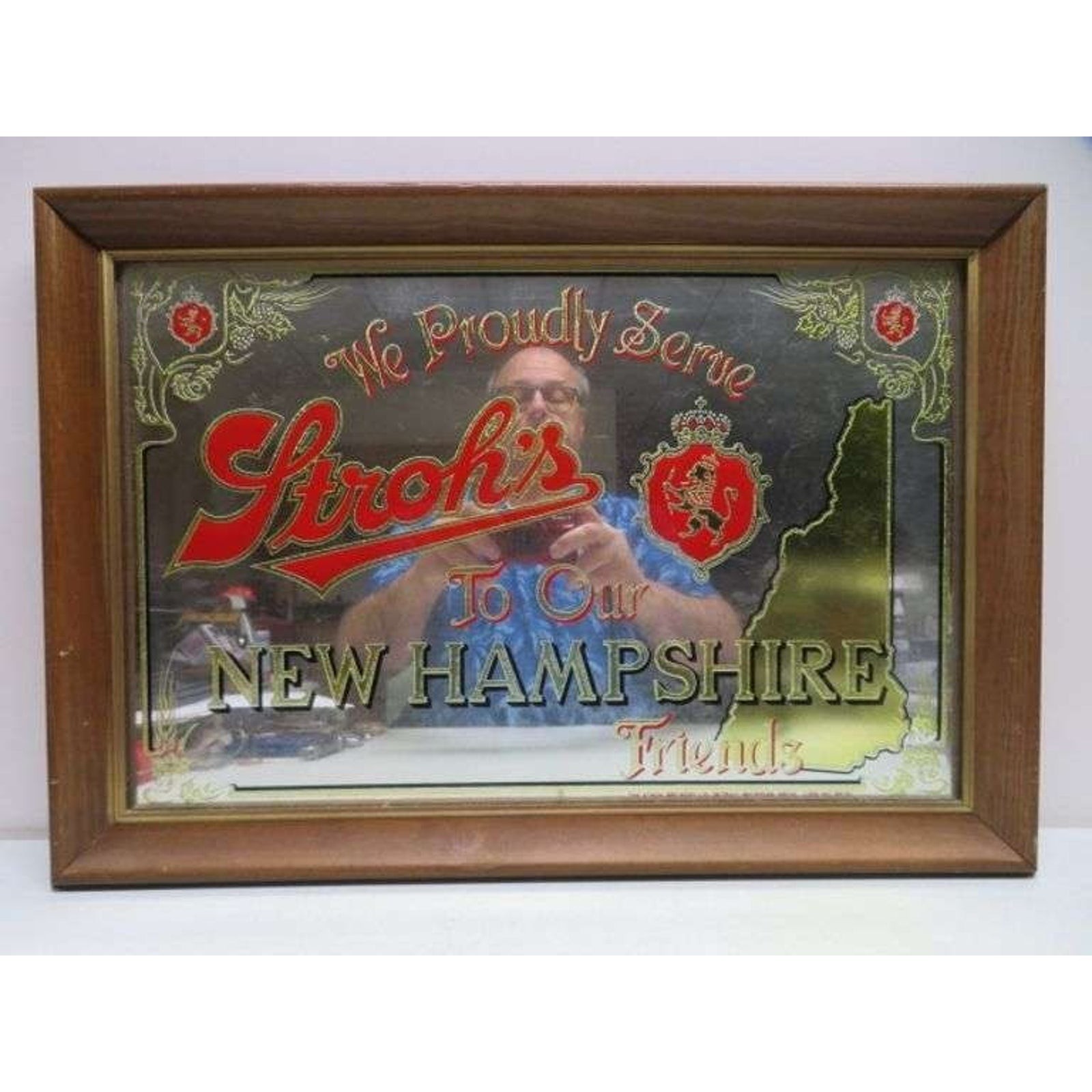 Vintage Stroh\'s New Hampshire friends beer mirror