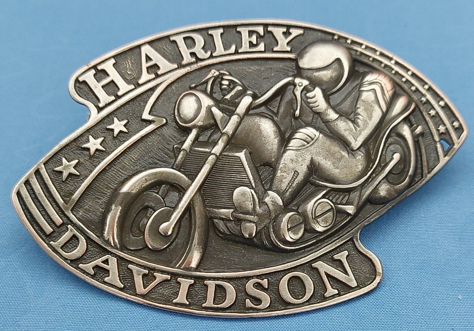 HARLEY DAVIDSON BELT BUCKLE UPHILL RACER? OR EVIL KNIEVEL? VTG. 1970-1980\'S RARE