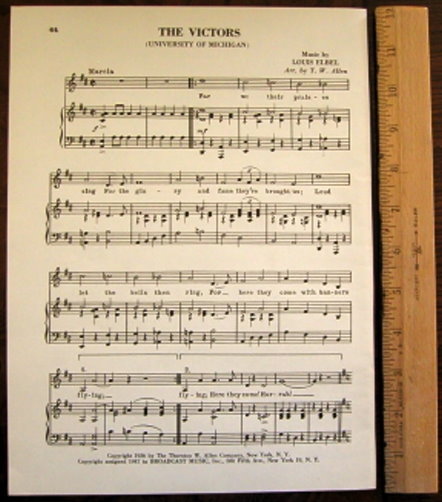 UNIVERSITY OF MICHIGAN Original Vintage Song Sheet c1953 