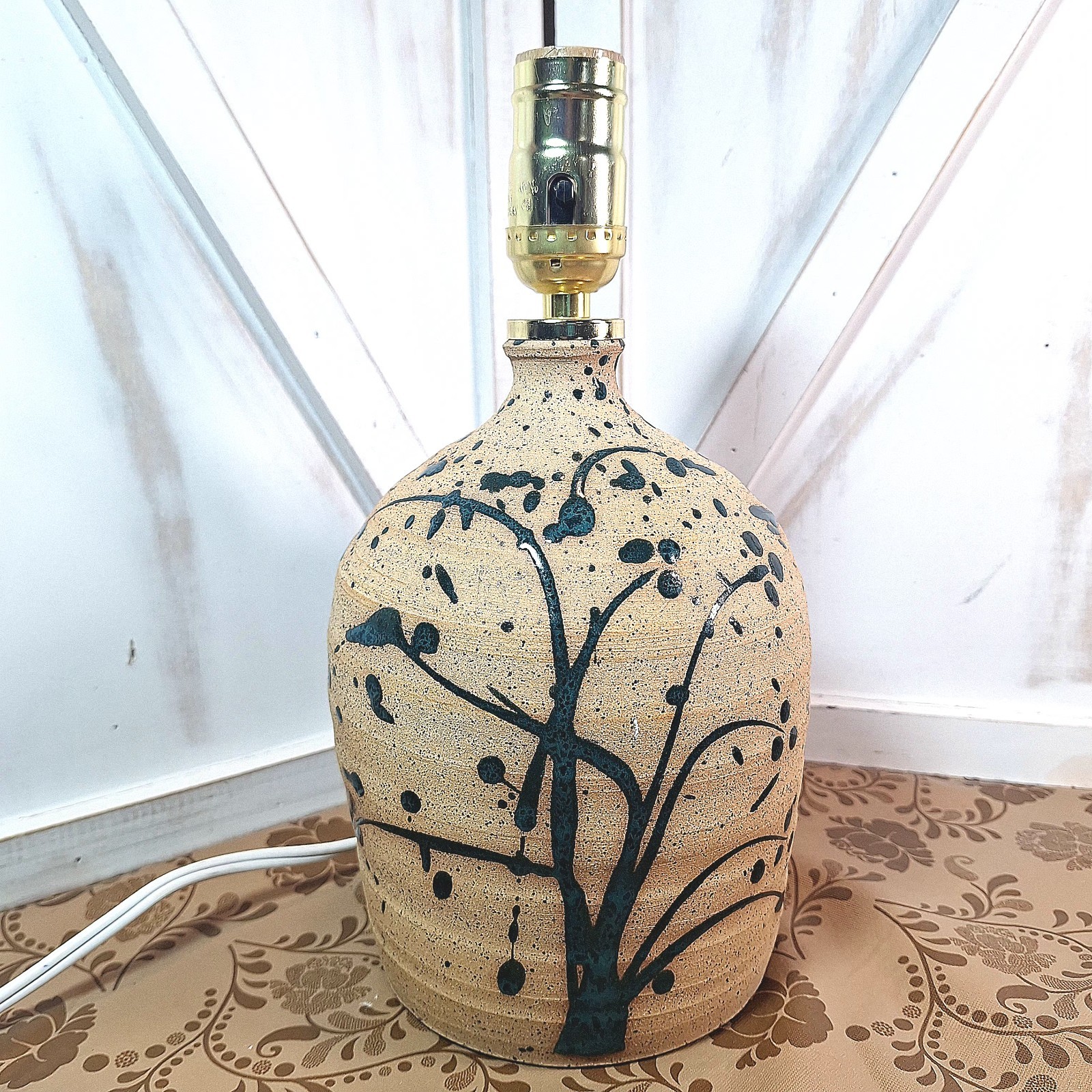 VTG Stoneware Table Lamp Studio Pottery w/Splattered Glaze \