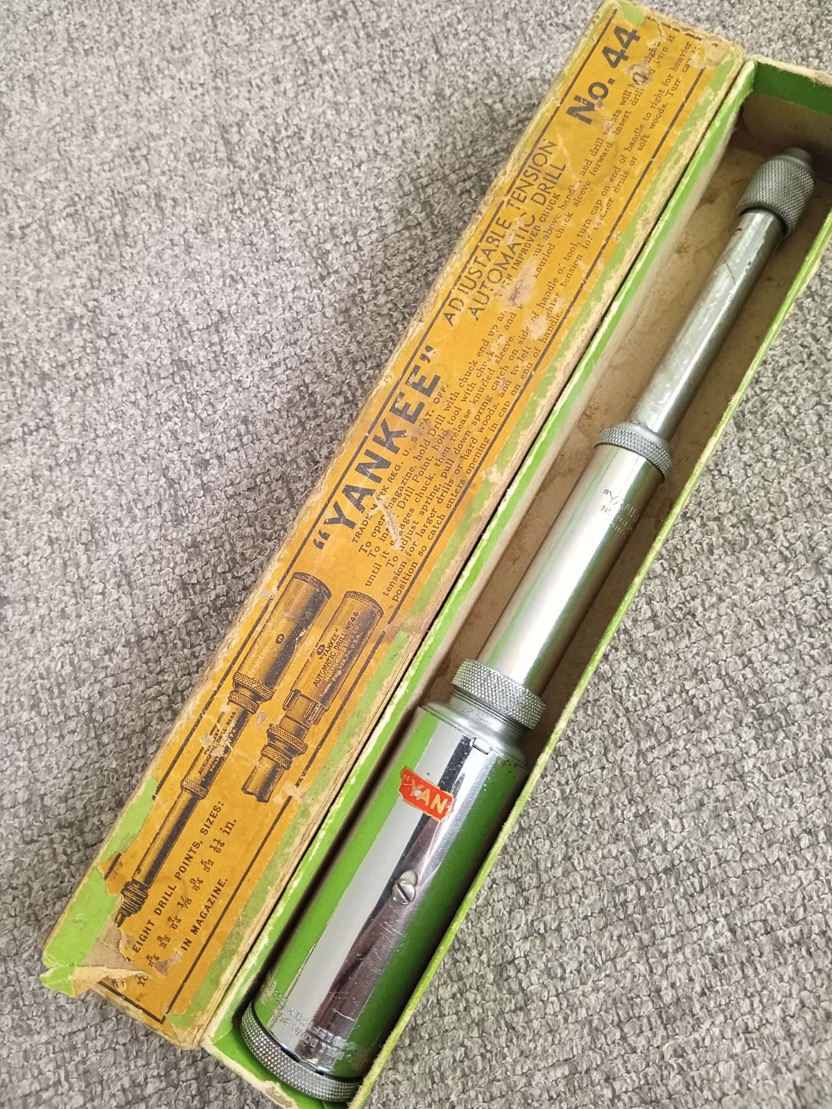 Vintage North Bros Yankee No 44 Push Drill W/ Box & 7/8 Bits PRE STANLEY