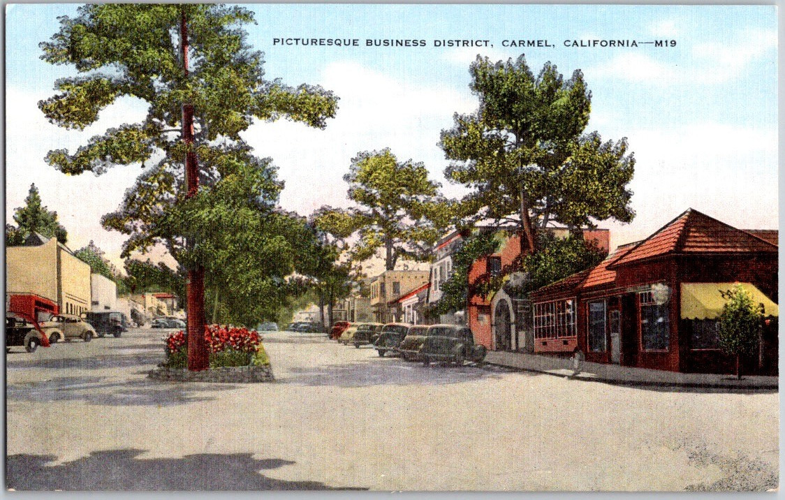 Vintage 1940's Linen Postcard ~ CARMEL CA California Business District
