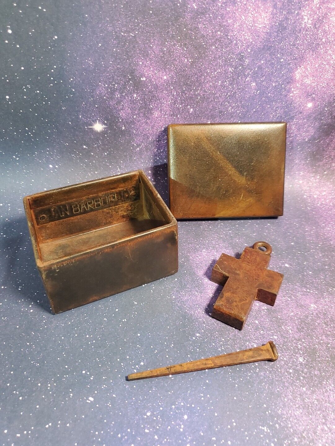 Jan Barboglio HOUSE BLESSING CROSS & Hand Forged Cast Iron Trinket Box with Lid