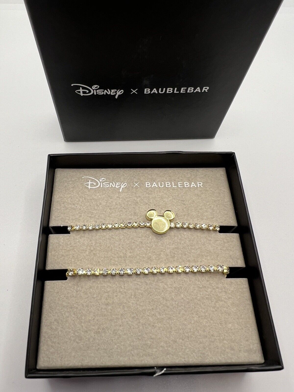 New Disney X BaubleBar Gold Mickey Mouse Head Rhinestone Bracelet NIB
