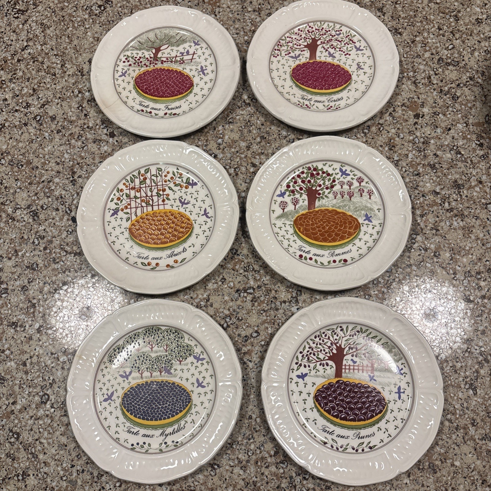 Vtg Gien France Les Tartes Fruits Canapé Cocktail Side Plates 6.25” Lot Of 6