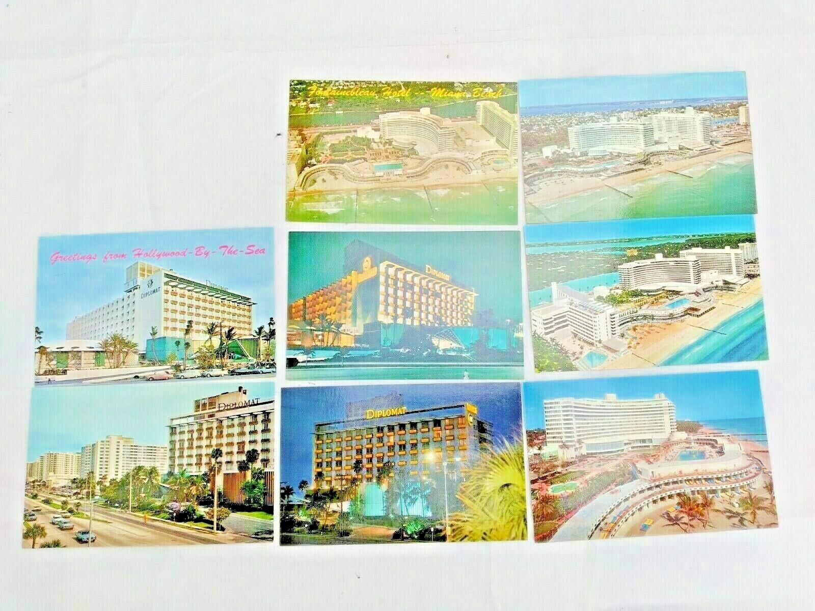 8 Vintage Postcards Miami Florida Diplomat Hotel, Fountainbleau