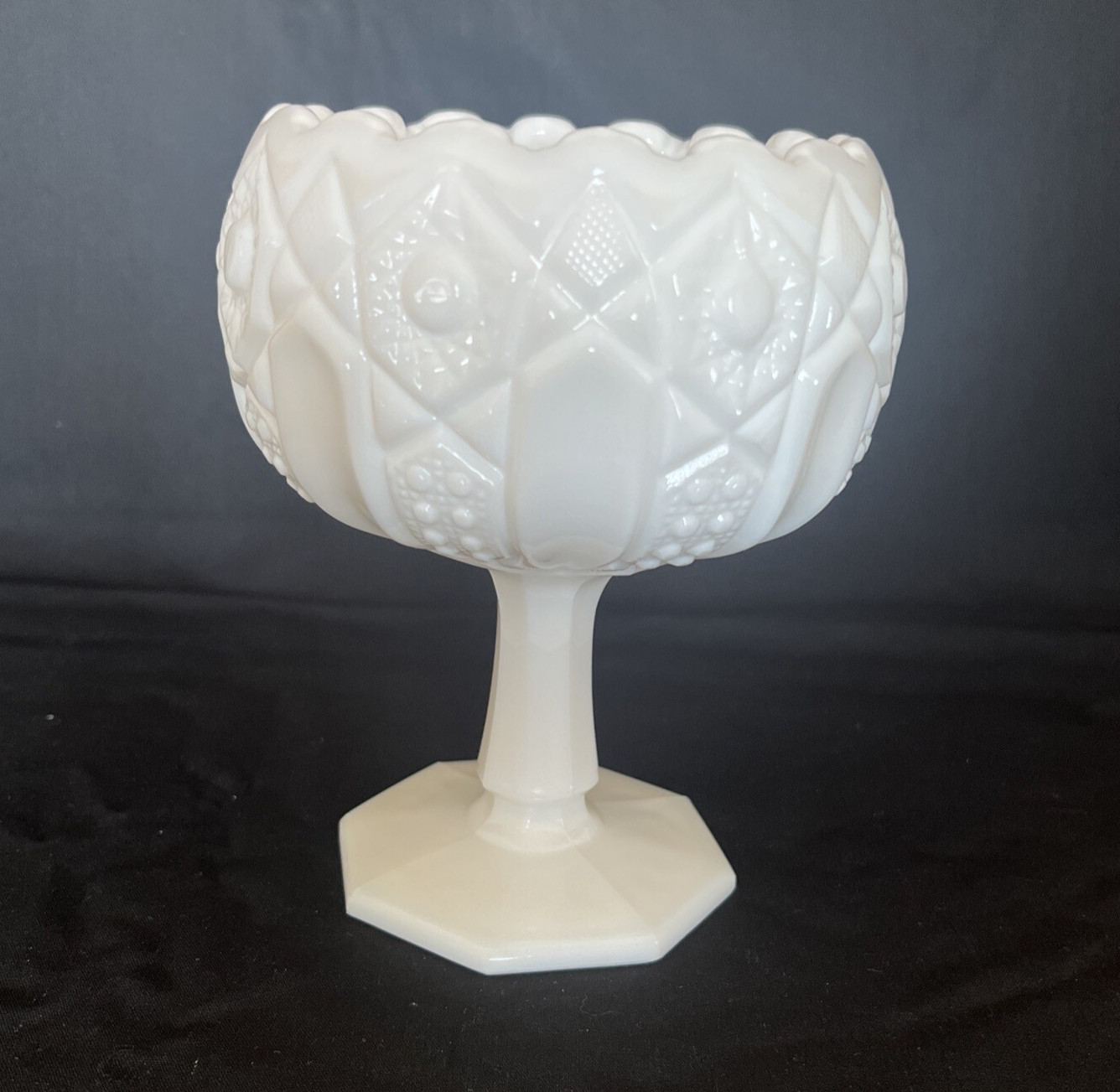 Smith Milk Glass ~ Compote Pedestal Candy Dish Footed Bowl Quilt Button Pattern Smith Milk Glass ~ Compote Pedestal Candy Dish Footed Bowl Quilt Button Pattern