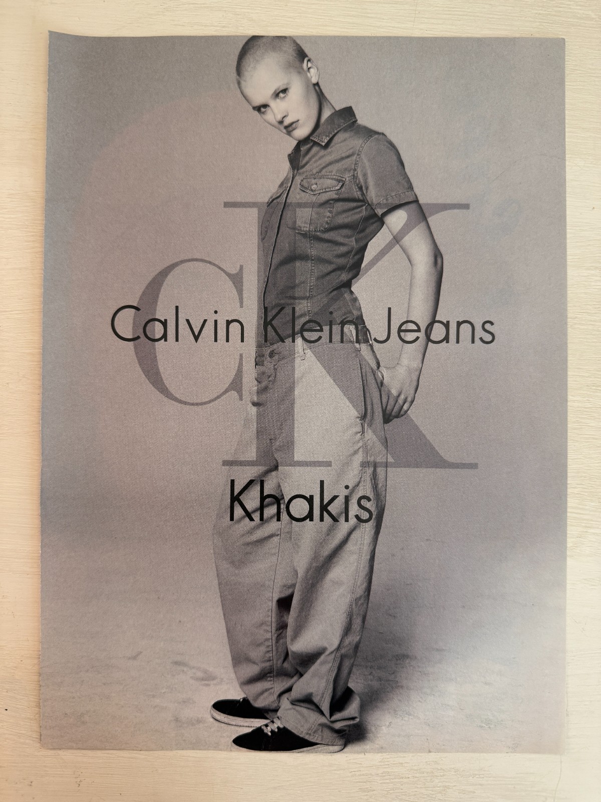 Vintage 1996 Calvin Klein Jeans Khaki Girl Shaved Head Advertisement Print Ad