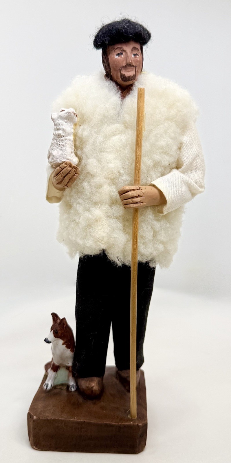 VTG French Terracotta Shepherd w/ Lamb & Dog Dress FolkArt Signed “ATR”