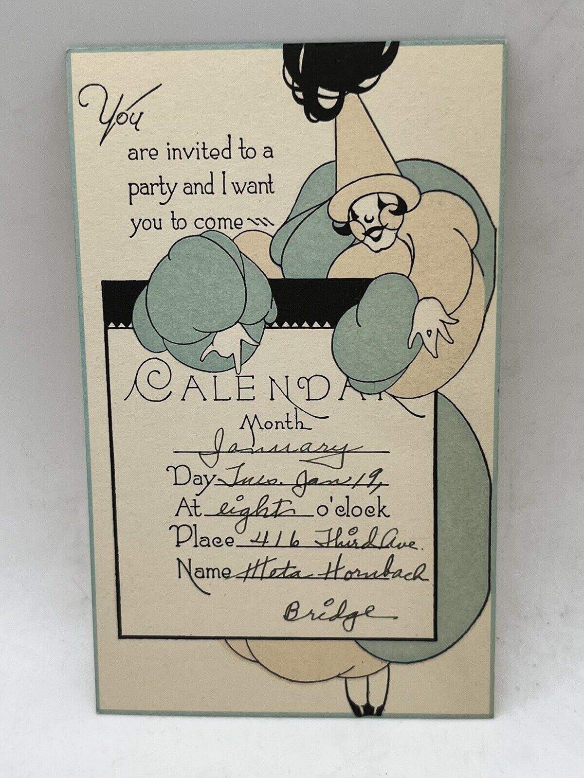 Vintage Buzza Art Deco Invitation Clown 1920s/1930s Vintage Antique Party Card