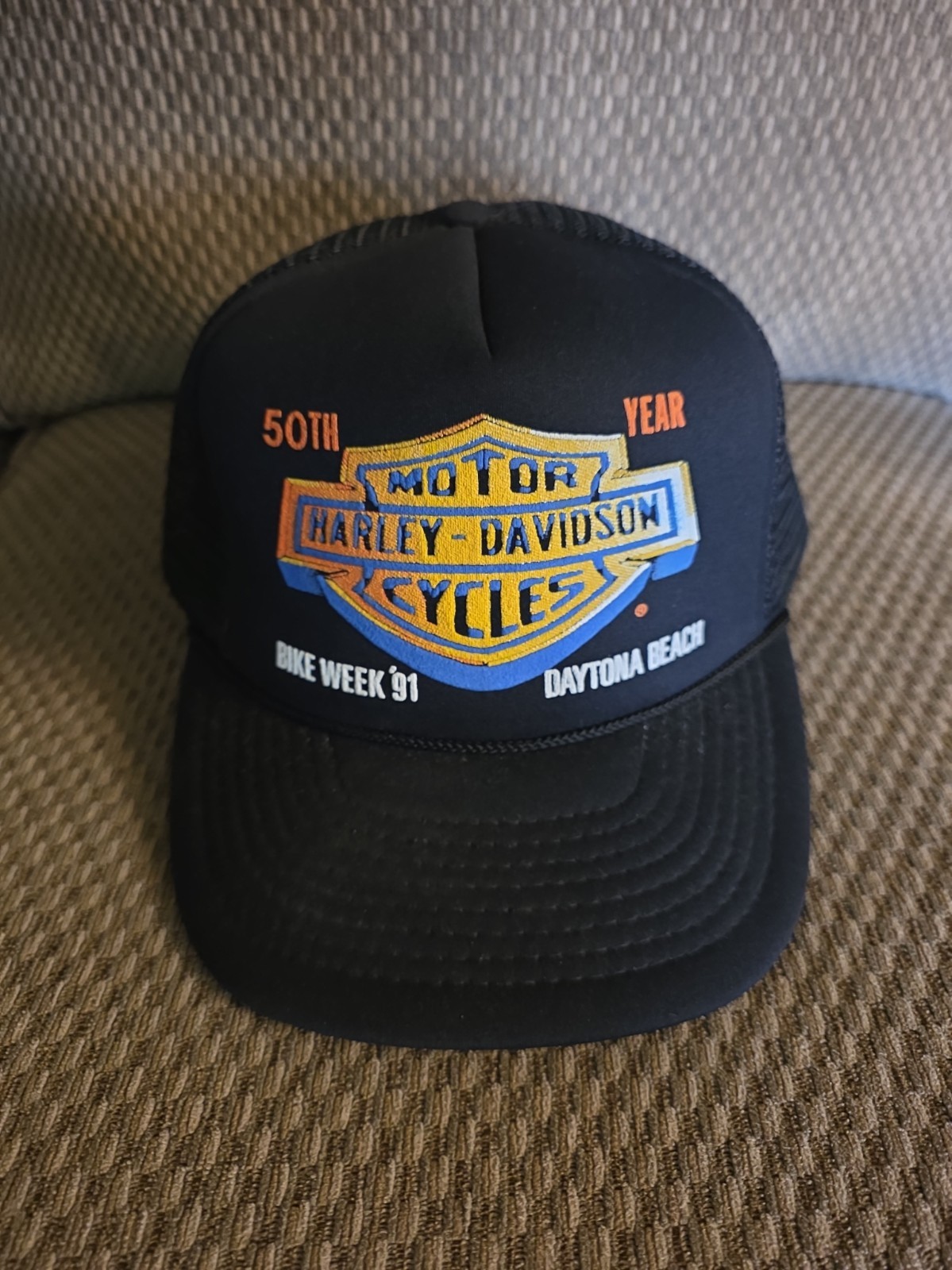 Vintage 1991 Bike Week Daytona Beach Harley Davidson Snapback Trucker Hat Mesh